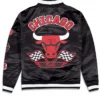 Chicago Bulls Rally Drive 2024 Satin Varsity Jacket Back webp