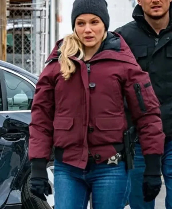 Chicago P D S08 Hailey Upton Maroon Parka Bomber Jacket