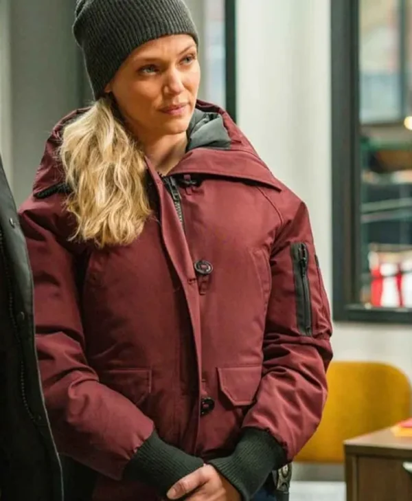 Chicago P D S08 Hailey Upton Maroon Parka Bomber Jacket Front