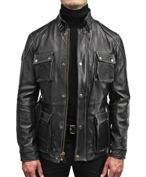 Classic Black Leather Field Jacket Main webp