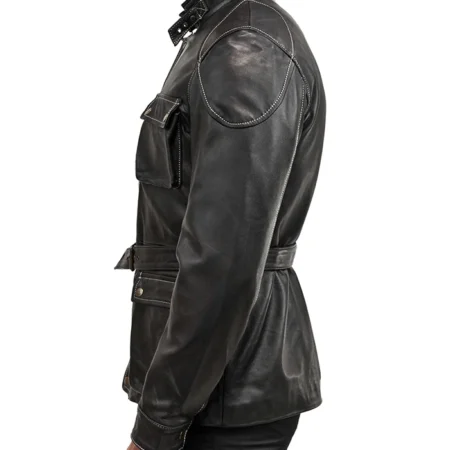 Classic Black Leather Field Jacket Side webp