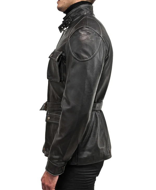 Classic Black Leather Field Jacket Side webp