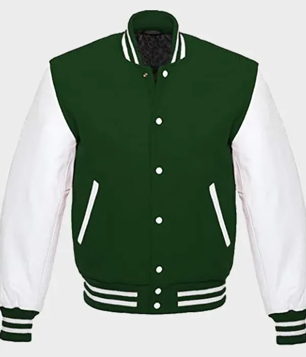 Classic Dark Green Varsity Bomber Jacket