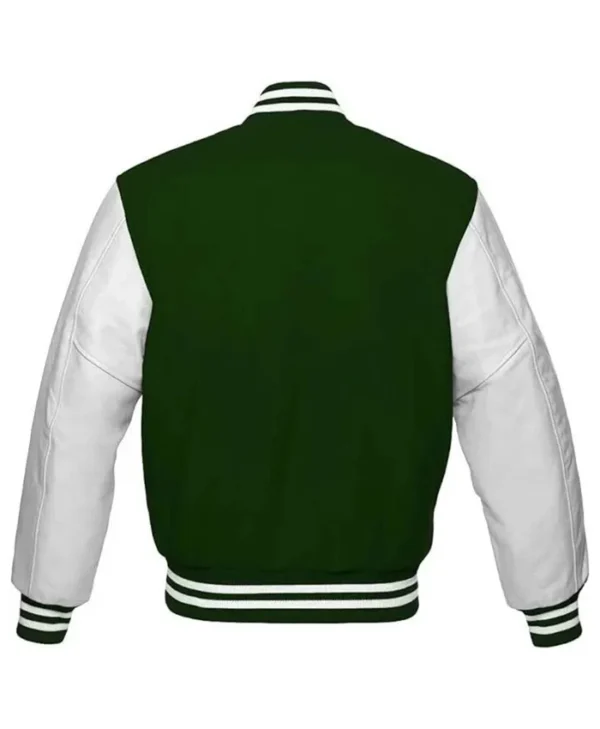 Classic Dark Green Varsity Bomber Jacket For