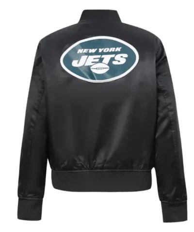 Classic New York Jets Black Satin Jacket back webp