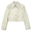 Cream Cropped Leather Jacket webp