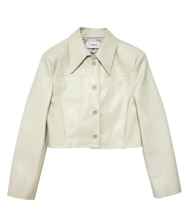 Cream Cropped Leather Jacket webp