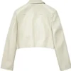 Cream Cropped Leather Jacket Back webp