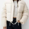 Cream Faux Leather Puffer Jacket webp