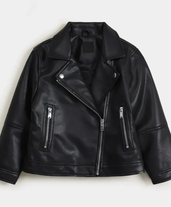 Cropped Black Leather Jacket webp
