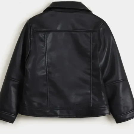 Cropped Black Leather Jacket Back webp