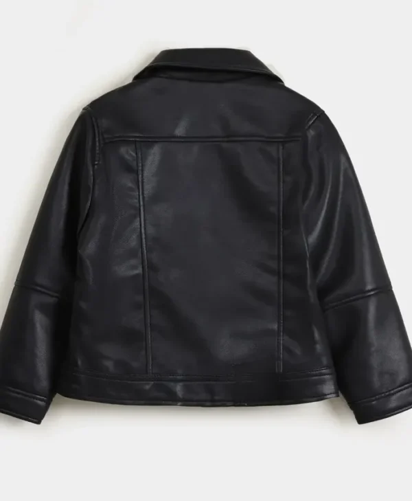 Cropped Black Leather Jacket Back webp