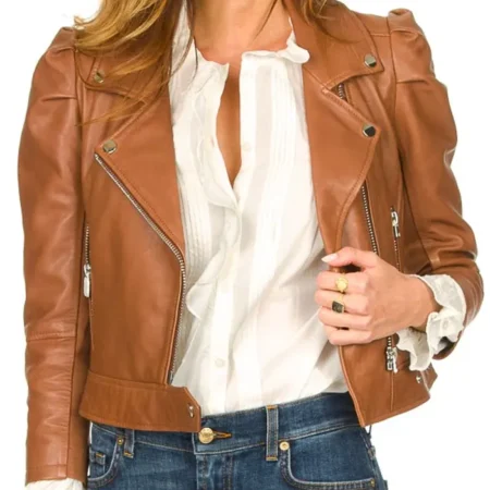Cropped Brown Leather Jacket webp
