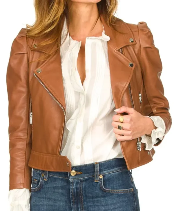 Cropped Brown Leather Jacket webp