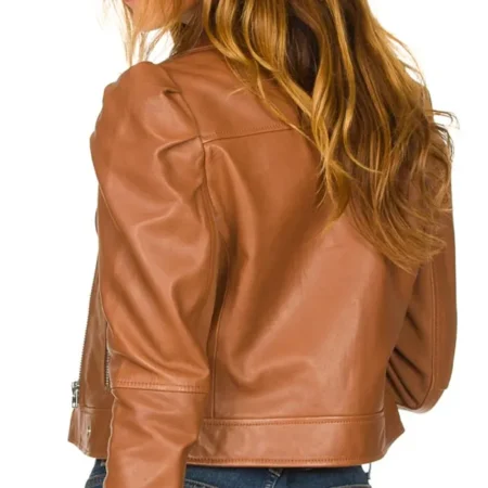 Cropped Brown Leather Jacket Back webp