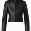 Cropped Collarless Leather Jacket webp