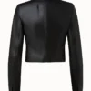 Cropped Collarless Leather Jacket Back webp