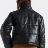 Cropped Faux Leather Puffer Jacket Back webp
