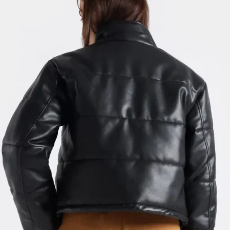 Cropped Faux Leather Puffer Jacket Back webp