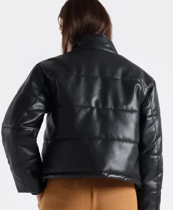Cropped Faux Leather Puffer Jacket Back webp