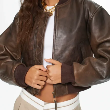 Cropped Leather Bomber Jacket webp