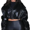 Cropped Leather Hooded Jacket webp