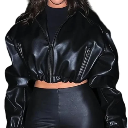 Cropped Leather Hooded Jacket webp