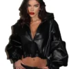 Cropped Leather Hooded Jacket For Women webp