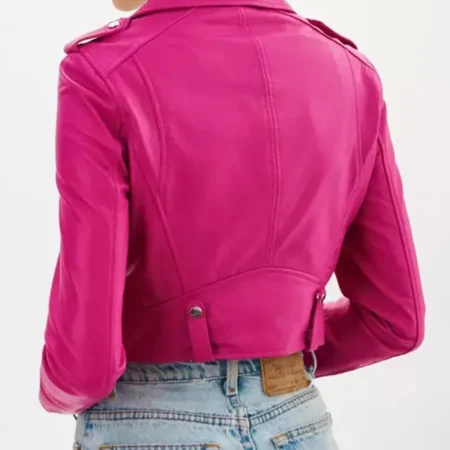 Cropped Leather Moto Jacket Back webp