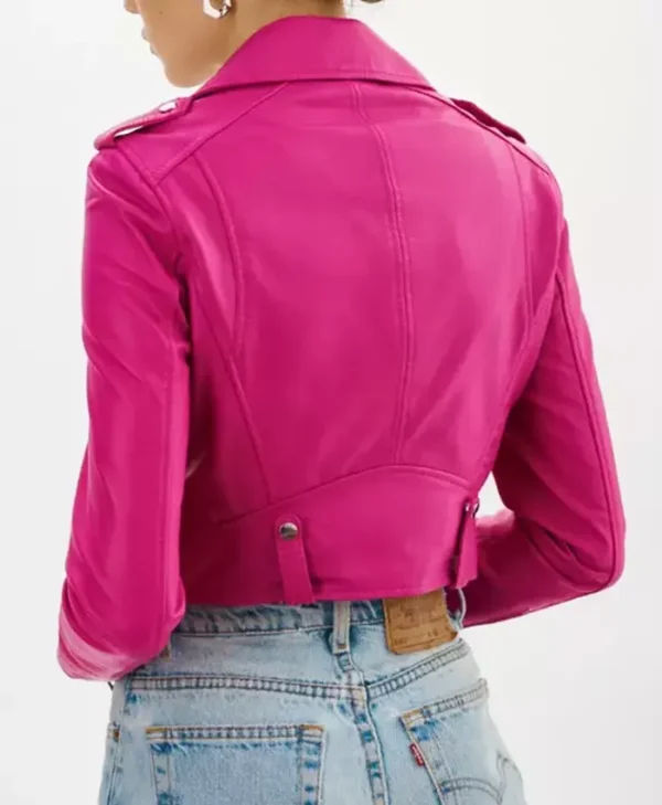 Cropped Leather Moto Jacket Back webp