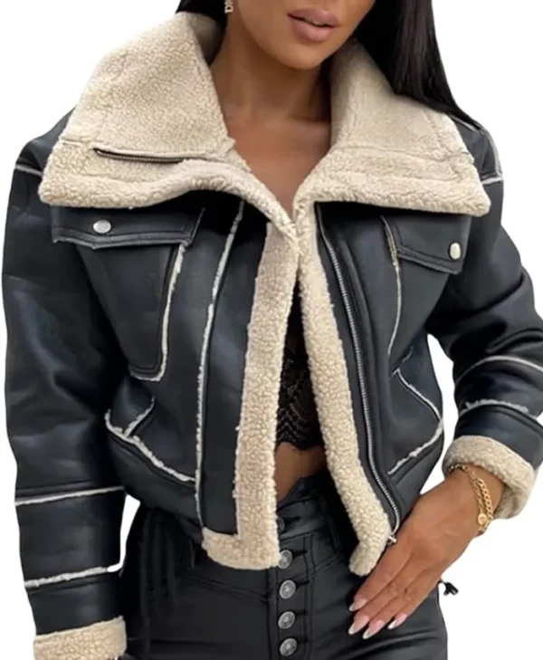 Cropped Leather Sherpa Jacket webp