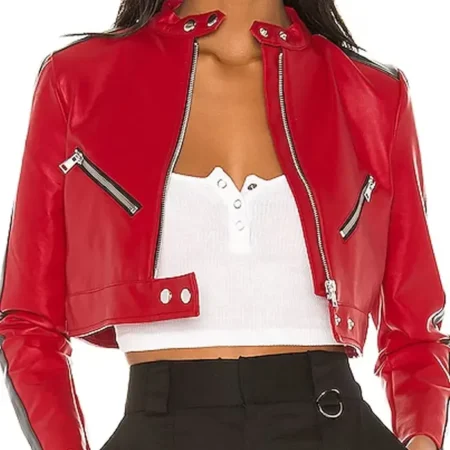Cropped Red Leather Jacket webp