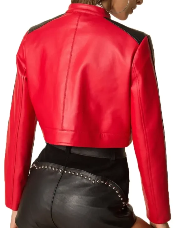 Cropped Red Leather Jacket Back webp