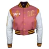 DC Proper Washington Commanders Pink Cropped Varsity Jacket webp