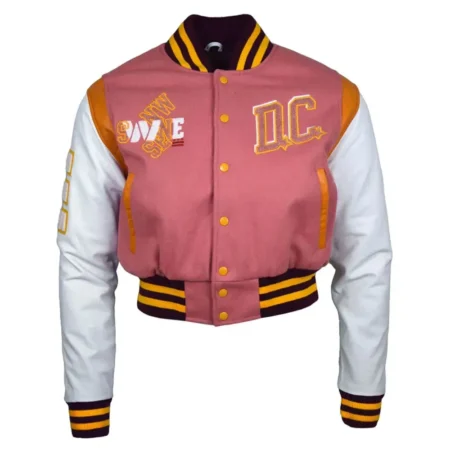 DC Proper Washington Commanders Pink Cropped Varsity Jacket webp