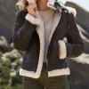 Dark Brown Hooded Shearling Jacket Womens Mount webp
