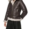 Dark Brown Hooded Shearling Jacket Womens Style webp