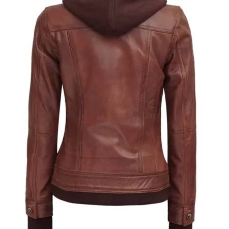 Dark Brown Leather Jacket Women Back webp