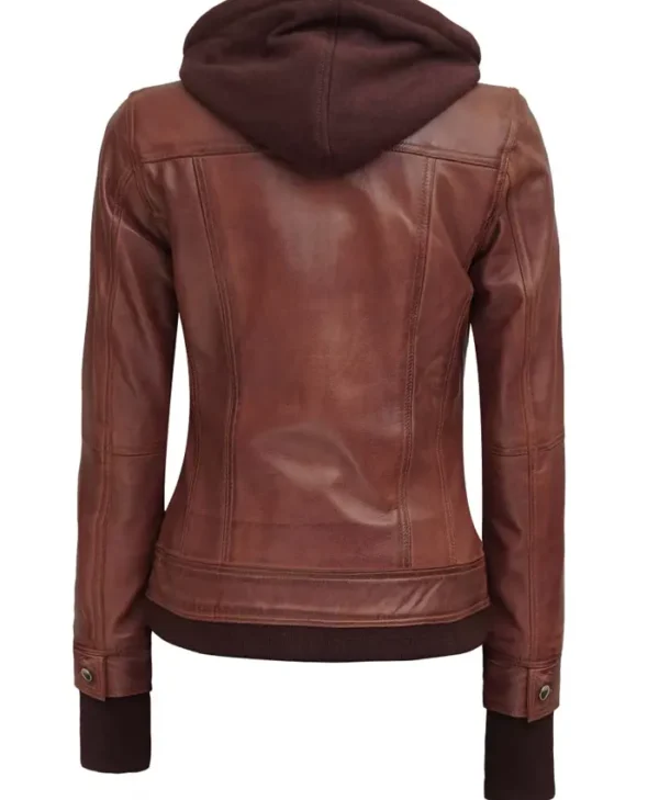 Dark Brown Leather Jacket Women Back webp