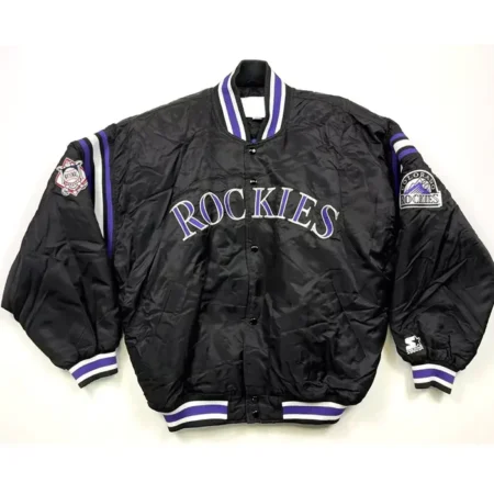 Diamond Collection Colorado Rockies Black Satin Jacket webp