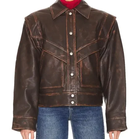 Distressed Brown Leather Jacket Womens Main webp
