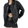 Distressed Faux Leather Bomber Jacket webp