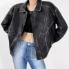 Distressed Faux Leather Bomber Jacket For Sale webp