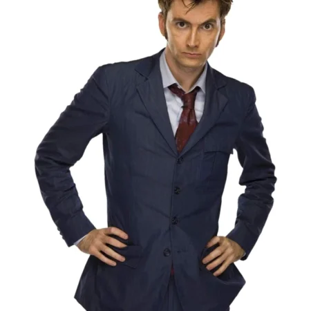 Doctor Who David Tennant 10th Doctor Brown Pinstripe Blue Suit webp