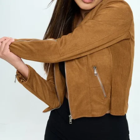 Elena Women Brown Suede Biker Jacket Side webp