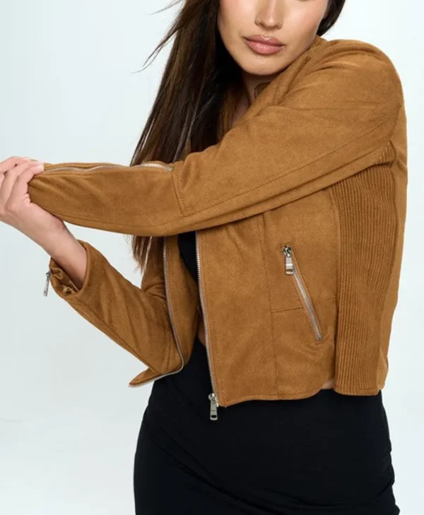 Elena Women Brown Suede Biker Jacket Side webp