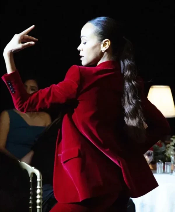 Emilia Perez 2024 Zoe Saldana Red Velvet Blazer back
