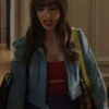 Emily In Paris S03 Lily Collins Cropped Leather Jacket webp