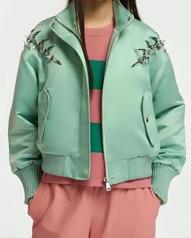 Emily in Paris S04 Ashley Park Embellished Satin Bomber Jacket.webp