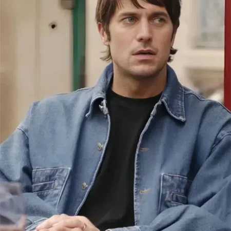 Emily in Paris S04 Lucas Bravo Blue Denim Jacket closeup webp